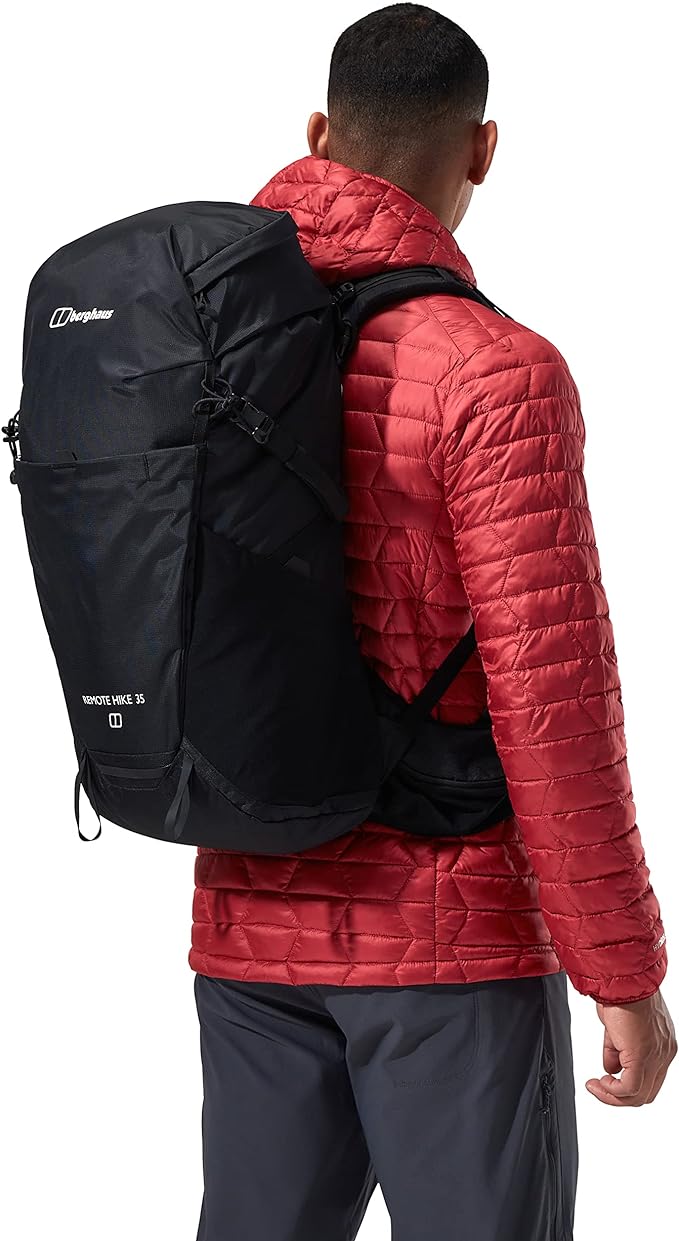 Back view of a hiker wearing the Berghaus Remote Hike 35 backpack